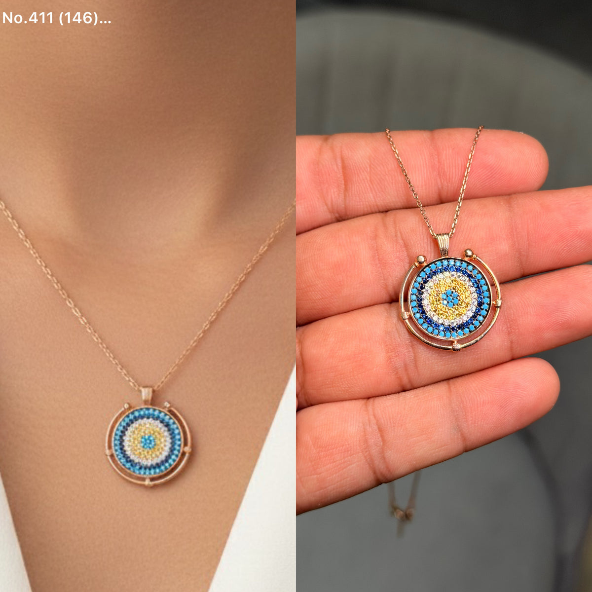 Turkish evil eye silver chain pendant