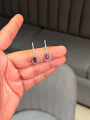 Aarohi red silver earrings
