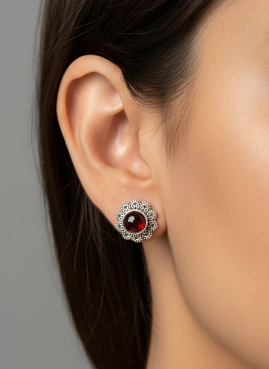 Royal maroon stone silver stud