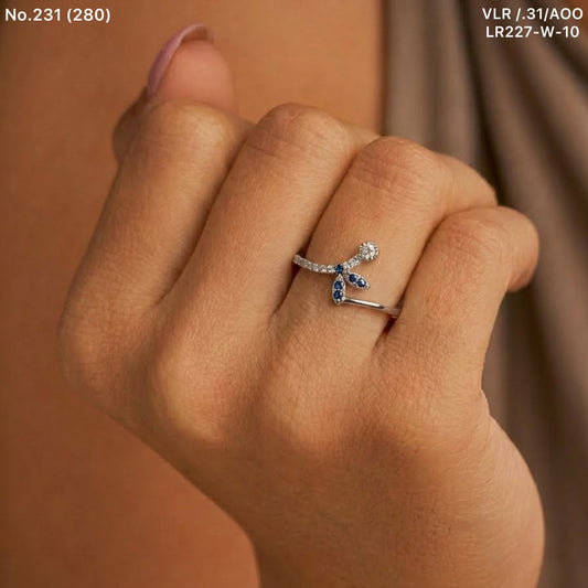 Blue crystal charm silver ring for women
