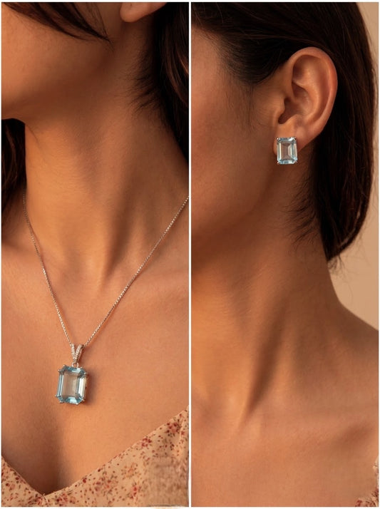 Sapphire silver pendant set for women