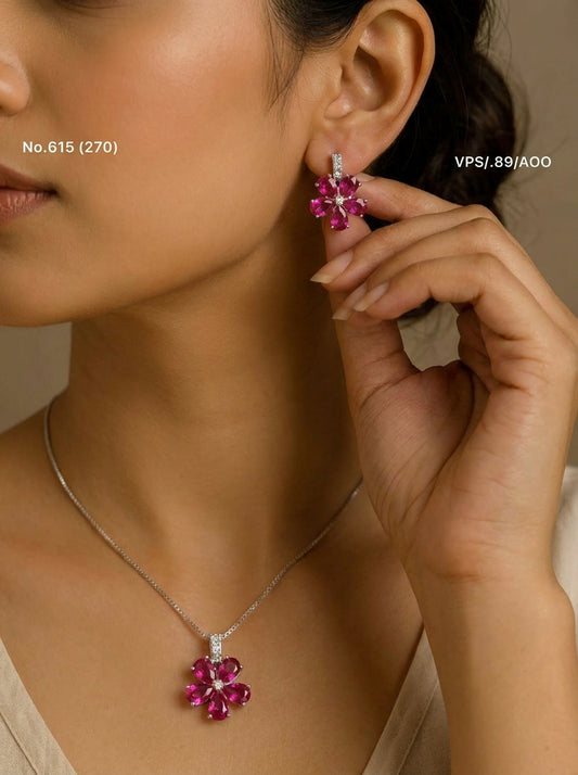 Blush bloom silver pendant set for women
