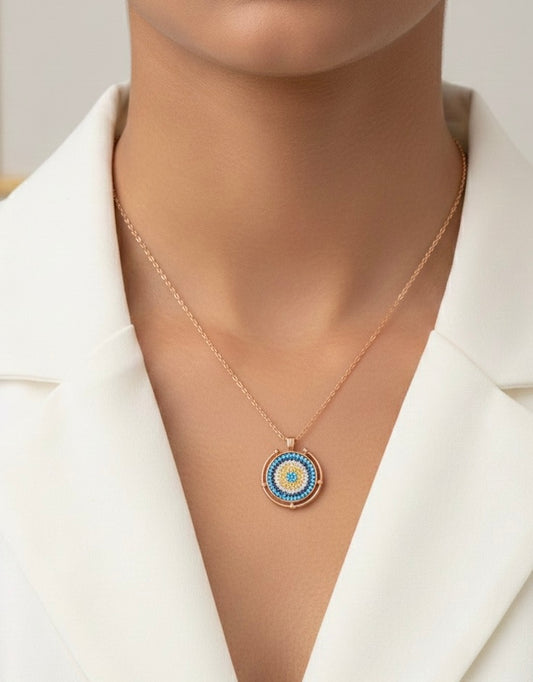 Turkish evil eye silver chain pendant