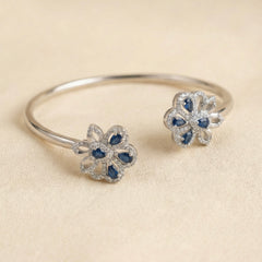 Shining blue bloom silver kada for women
