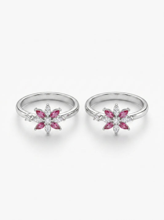 Glitter petal silver toerings for women