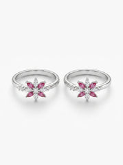 Glitter petal silver toerings for women