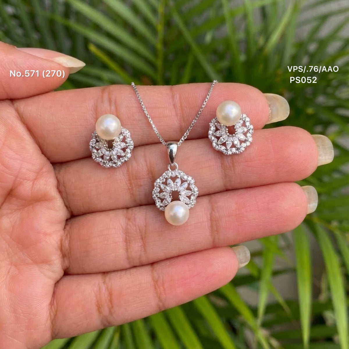 Diamond Pearl elegance silver pendant set for women