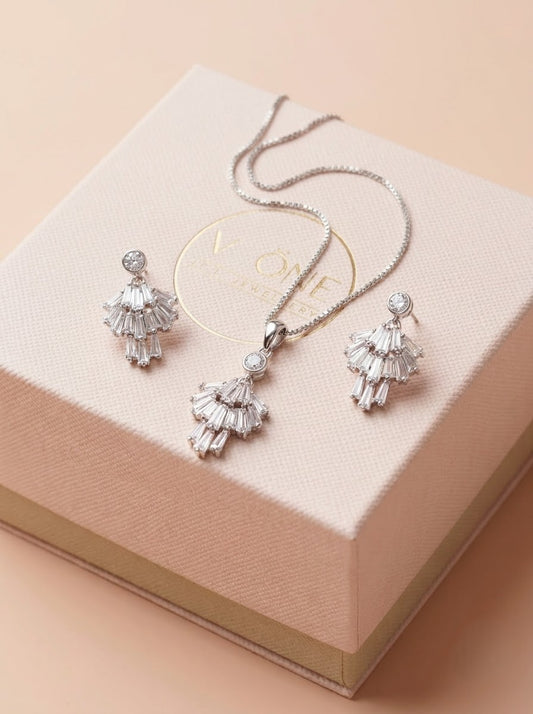 Crystal cut silver pendant set for women
