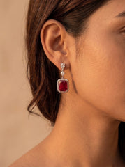 Red diamond block silver pendant set for women
