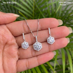 Diamond shine silver pendant set for women