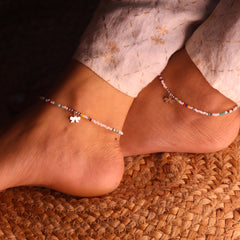 Candy Beads Silver Payal for women