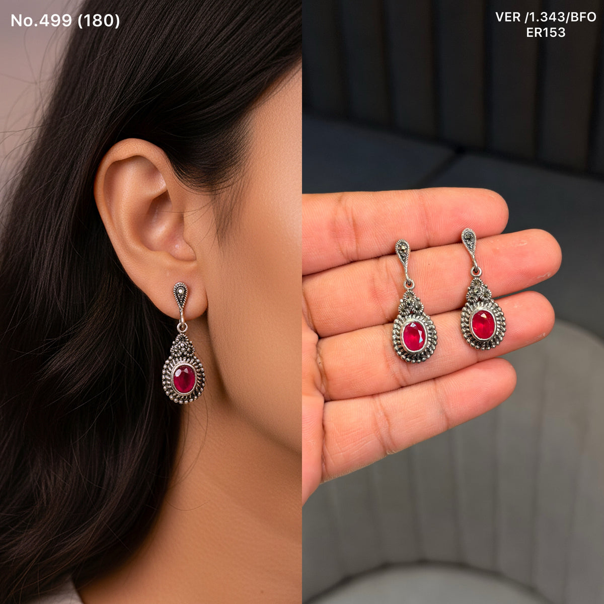 Velora red stone silver earrings