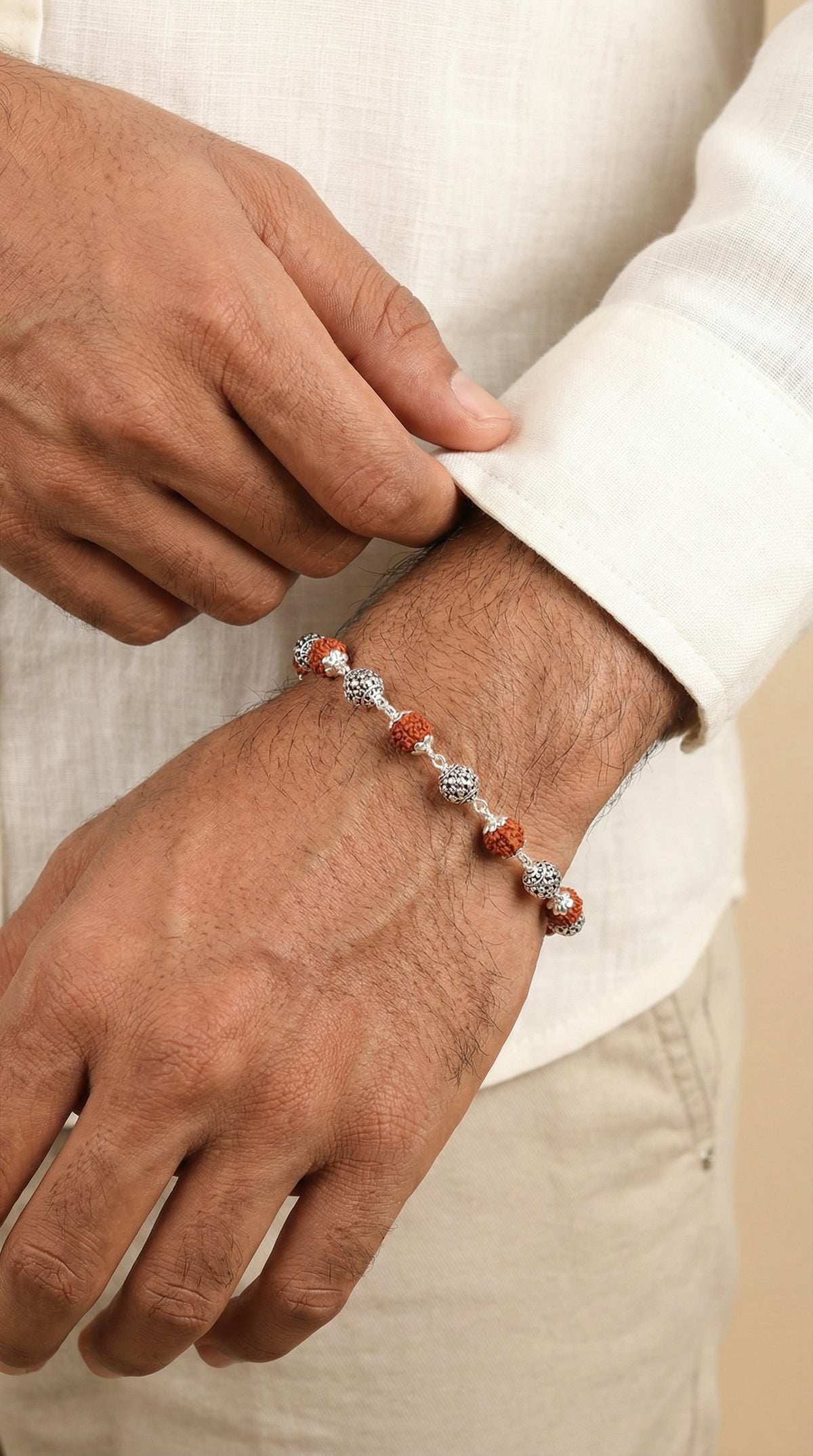 Silver Patterned Rudraksha Bracelet