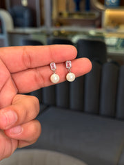 Pink aura pearl silver earrings