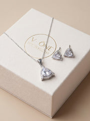Heart charm silver pendant set for women
