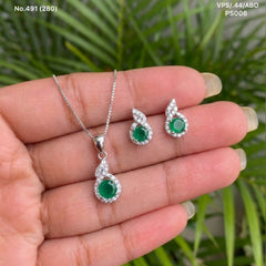 Olive shine silver pendant set for women