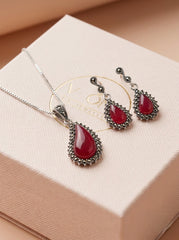 Ruby shine silver pendant set for women