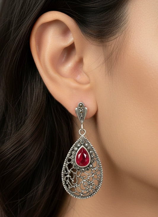 Majestic Ruby silver earrings