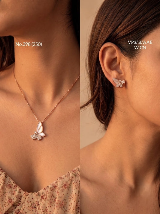 Flutter charm silver pendant set set for women