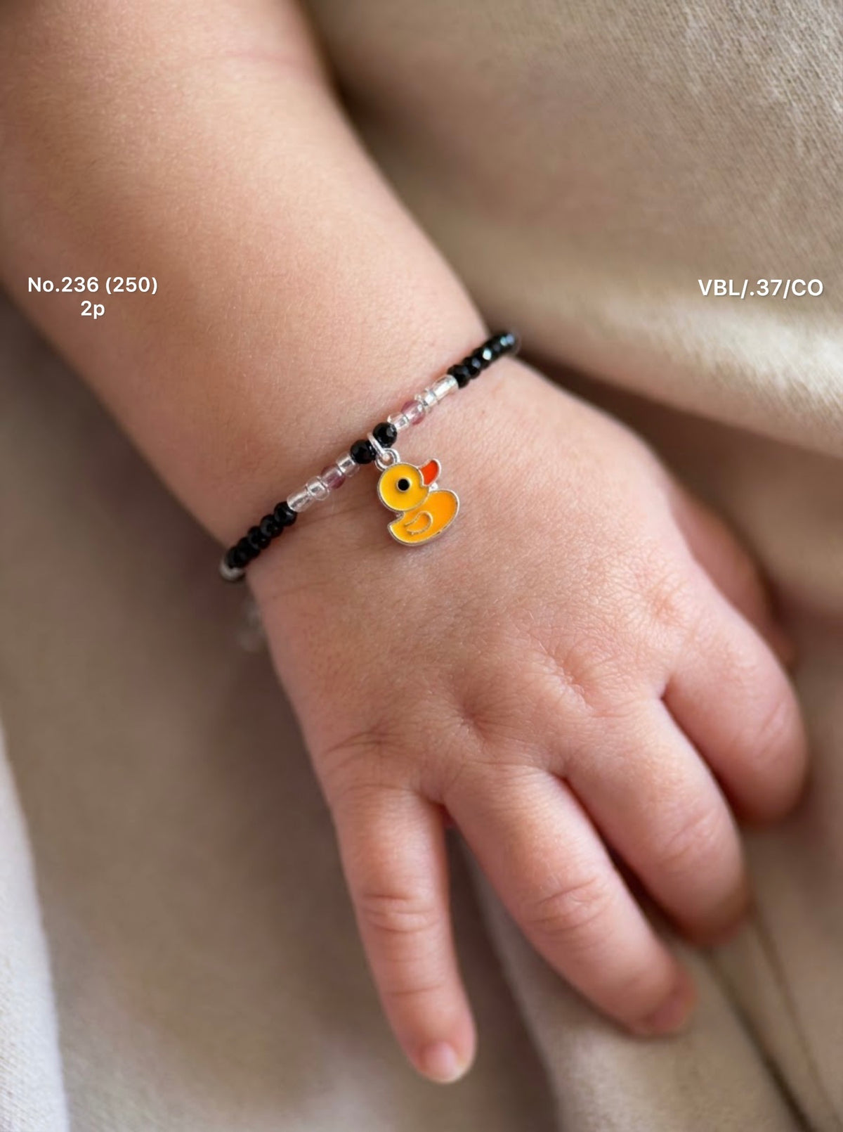 Duckling black beads silver bracelet for kids