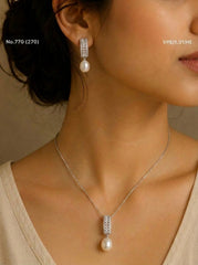 Velvet pearl silver pendant set for women