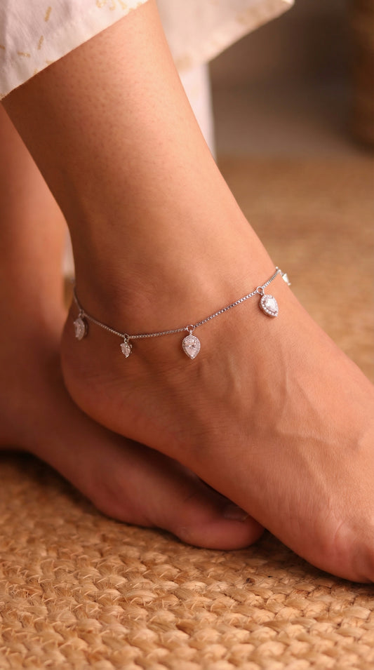 Drizzle Gleam Silver Payal for Women