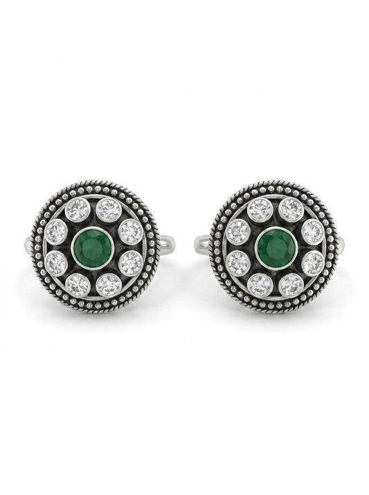 Green serenity oxidised silver toerings for women