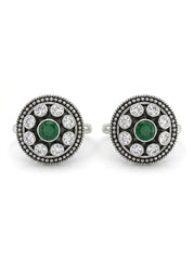 Green serenity oxidised silver toerings for women
