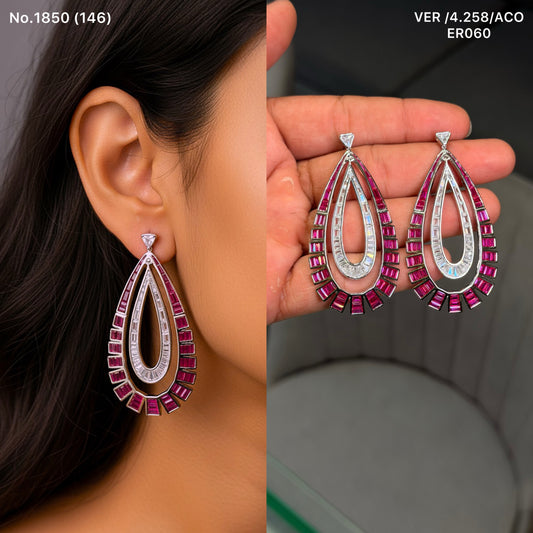 Pink aura cascade silver earrings