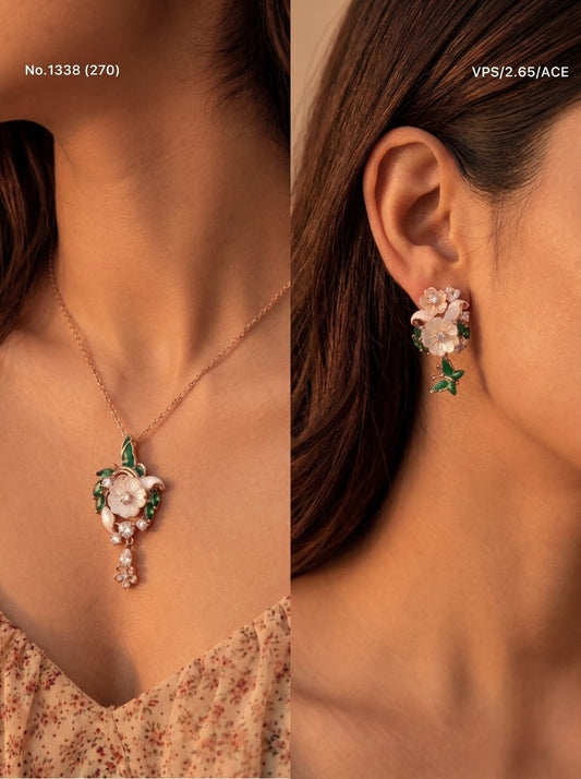 Rose glimmer silver pendant set for women