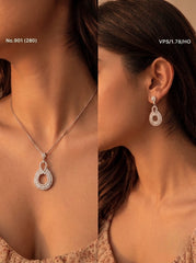 Diamond aura silver pendant set for women