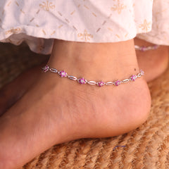 Avni Stone Charm Silver Payal for Women