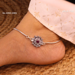 Floral crownshine silver anklet