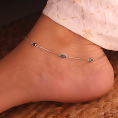 Kashvi green silver Payal for women