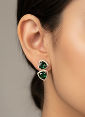 Green duo heart silver stud