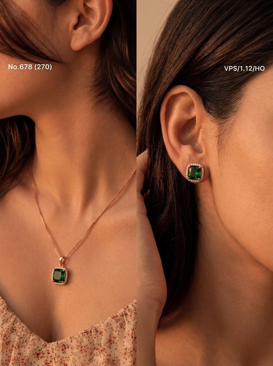 Emerald glow silver pendant set for women