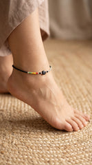 Silver Evil Eye with Black & Multicolor Beads Payal