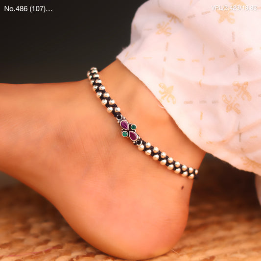 Silver Bead Dot Payal with Black Thread for Women