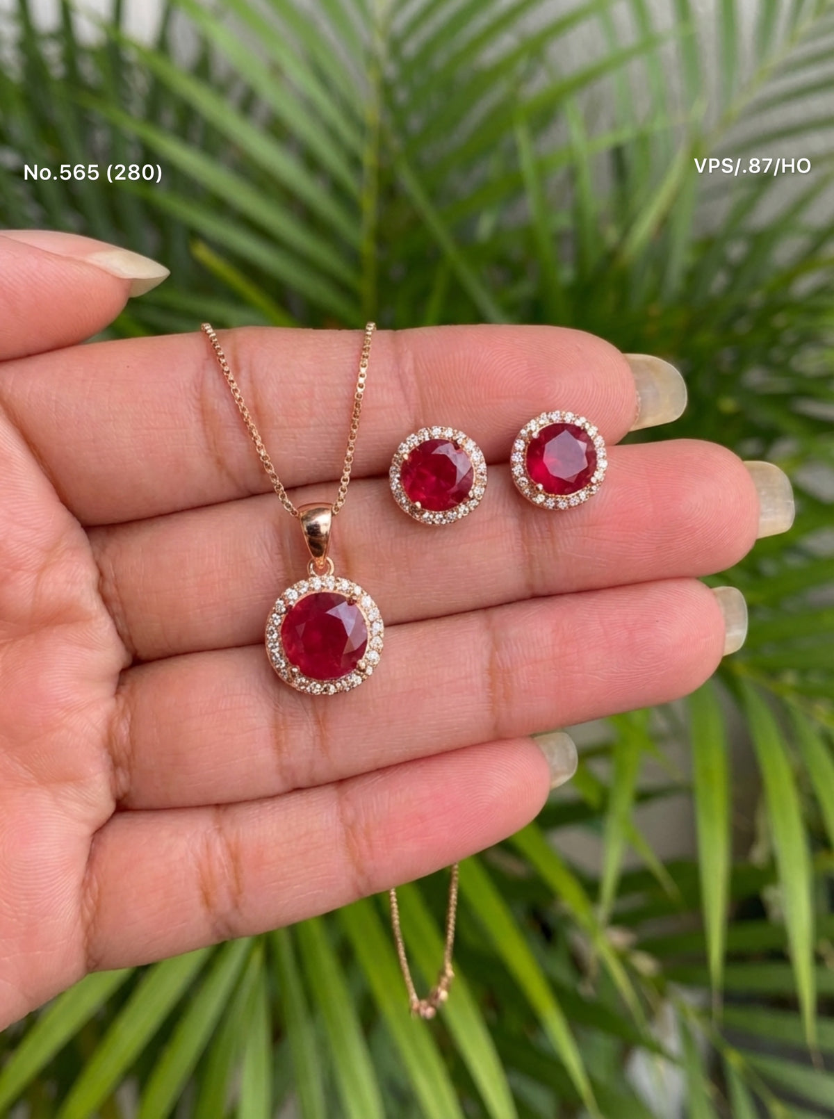 Ruby elegance silver pendant set for women