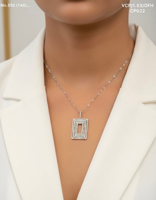 Diamond Edge Rect silver chain Pendant