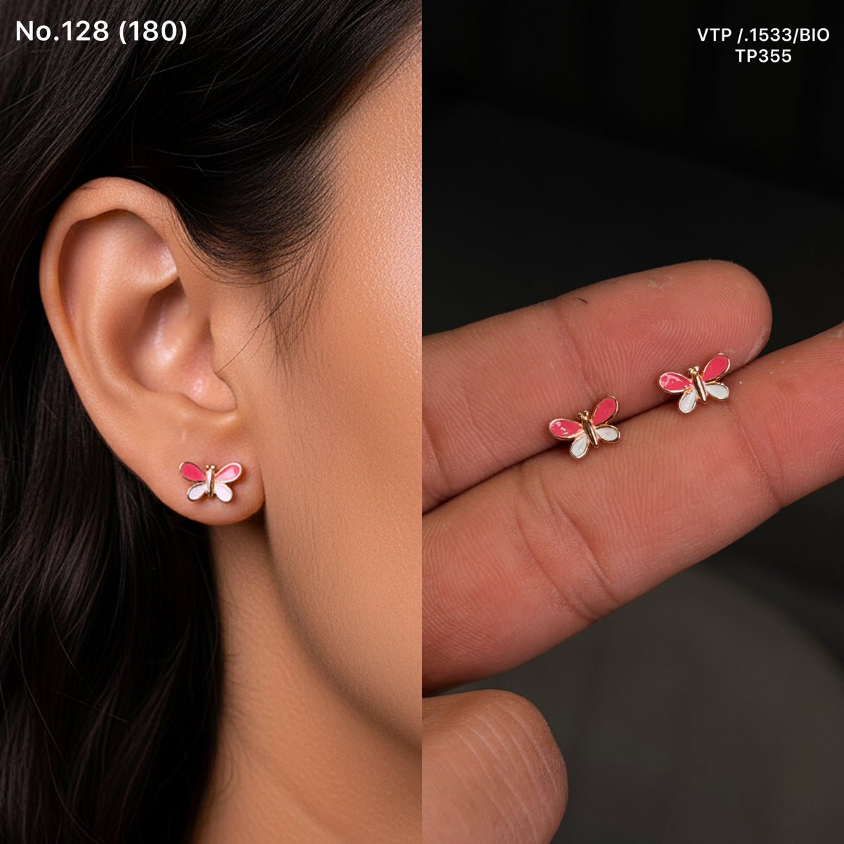 Pink pop flutter silver studs