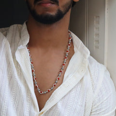 Silver Om Beads Capping Rudraksha Mala