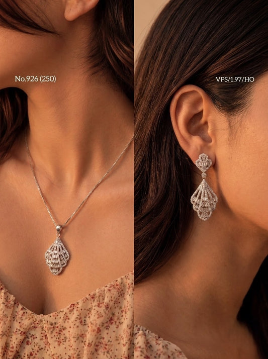 Diamond shine silver pendant set for women
