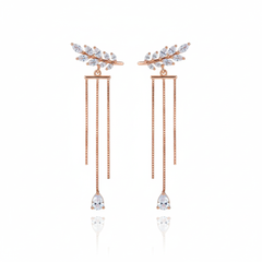 Linear leaf drop silver earrings