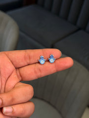 Blue aura Hamsa silver stud