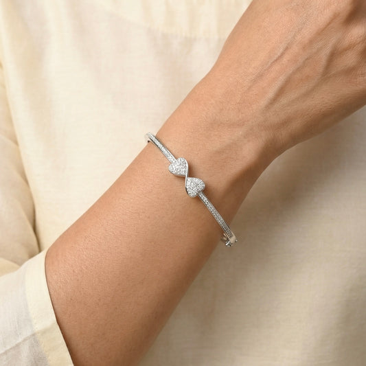 Heart spark silver kada for women