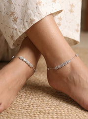 White Stone Silver Payal for Women