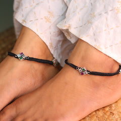 GemSquare Colourful Stone Silver Thread Payal for Women