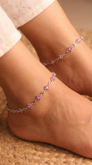 Avni Stone Charm Silver Payal for Women