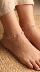 Avni Stone Charm Silver Payal for Women